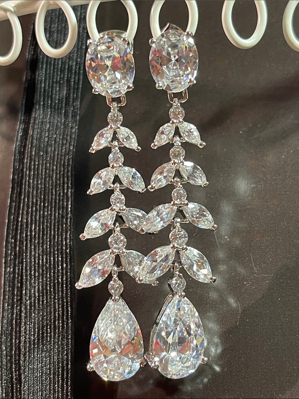 Silver-tone 2.25” prong set CZ teardrop Statement earrings